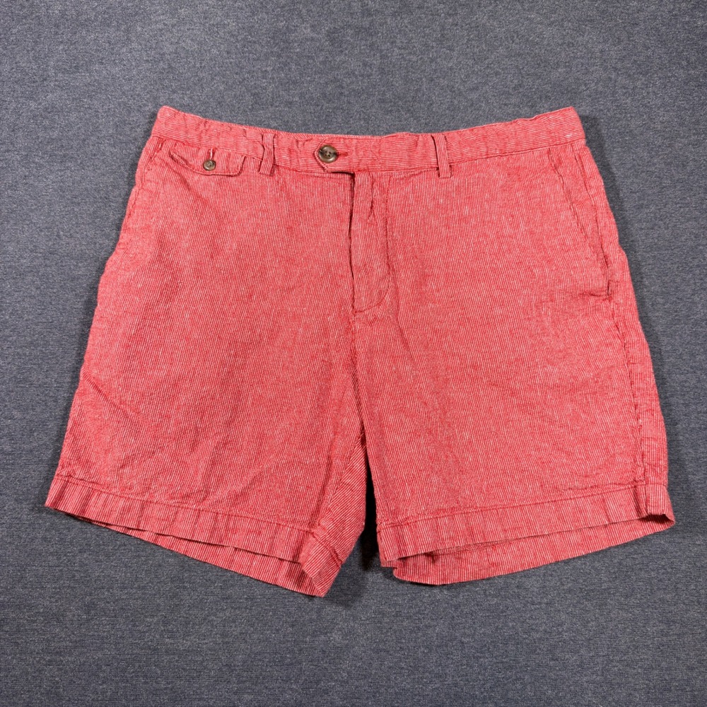 Banana Republic Shorts Men 34 Red Linen Blend Striped Flat Front Casual Summer